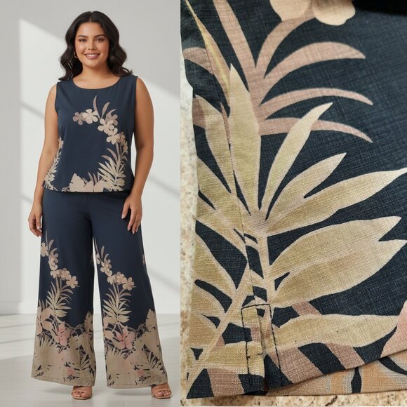 vintage Pants - Vtg 90s silk wide leg pants set - Tori Richard brand